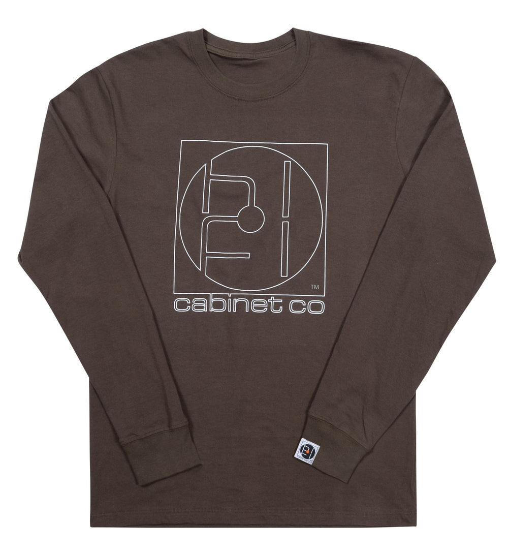 brown long sleeve shirt with logo outline