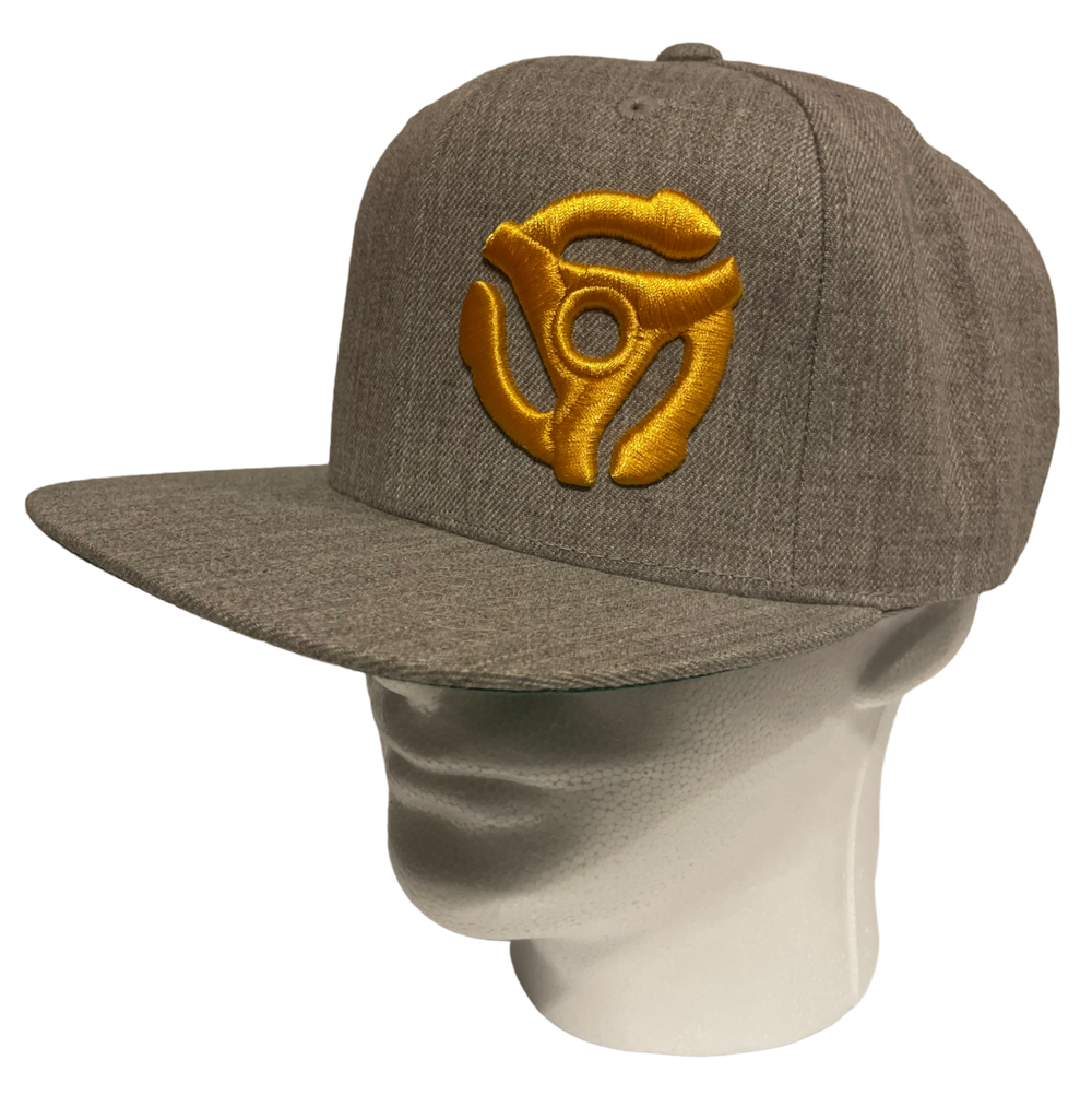 Grey snapback hat with spin logo